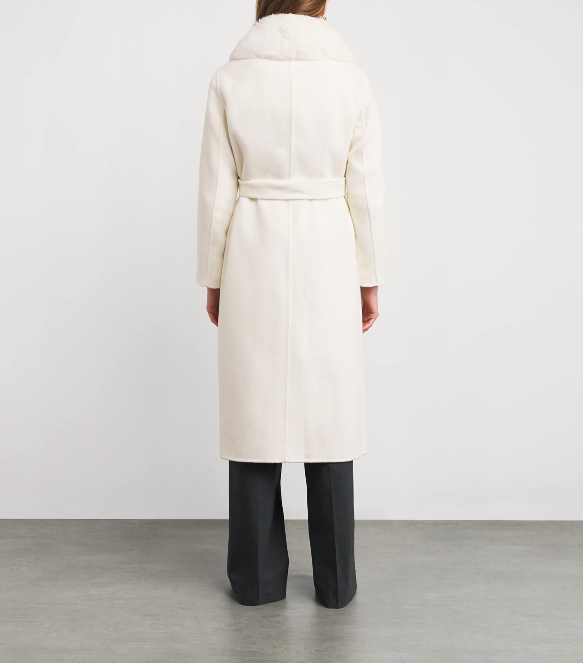 White Wool-Blend Faux Fur Coat
