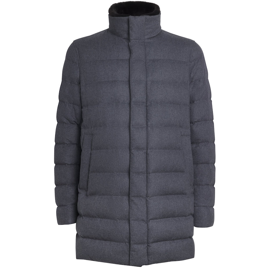 Grey Cashmere-Silk Down Puffer Car Coat