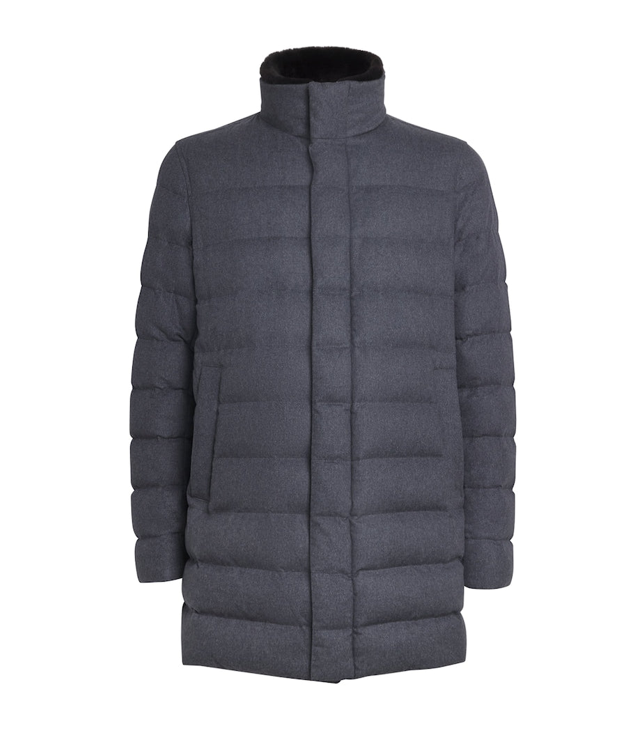Grey Cashmere-Silk Down Puffer Car Coat