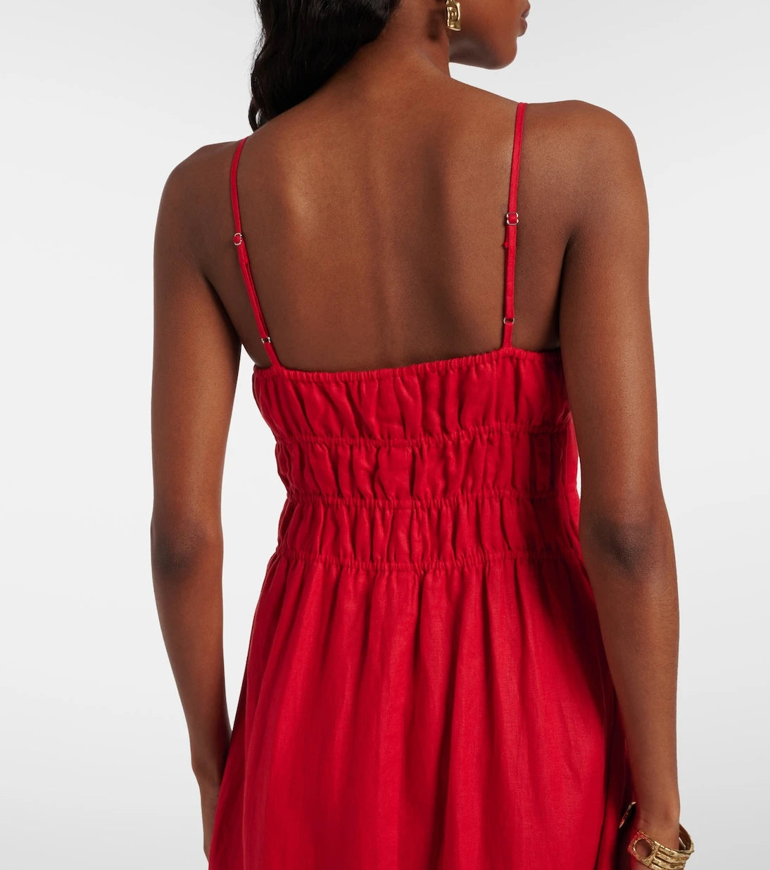 Staud - Ayla shirred linen midi dress