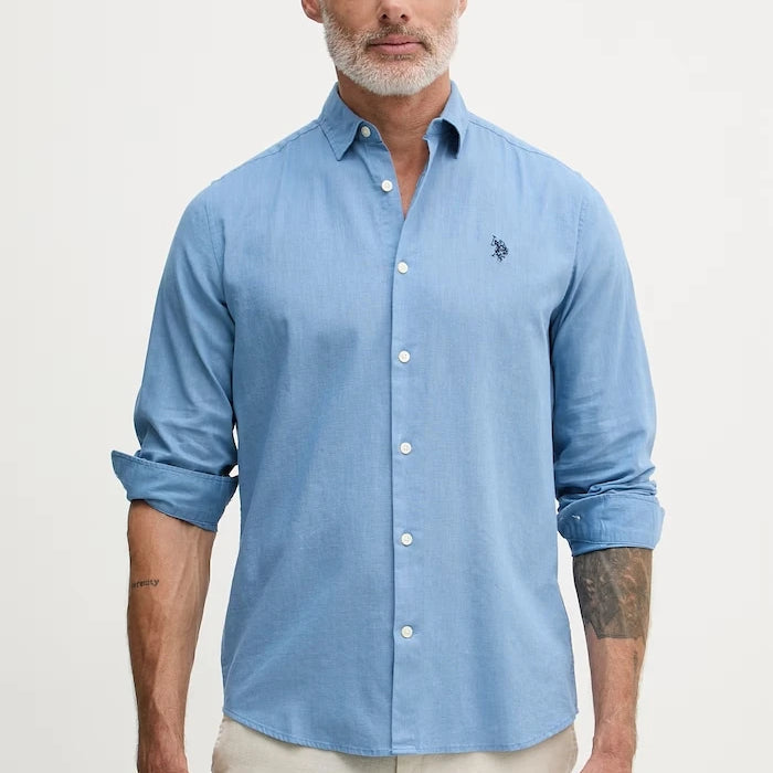 U.S. Polo Assn. риза мъжка с памук LINEN BLEND LS