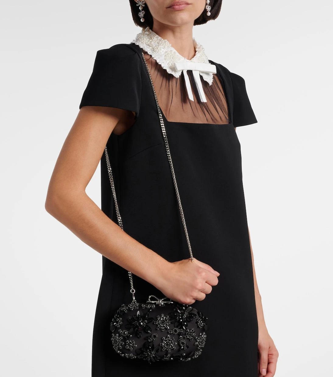 Self-Portrait - Crystal-embellished floral satin clutch