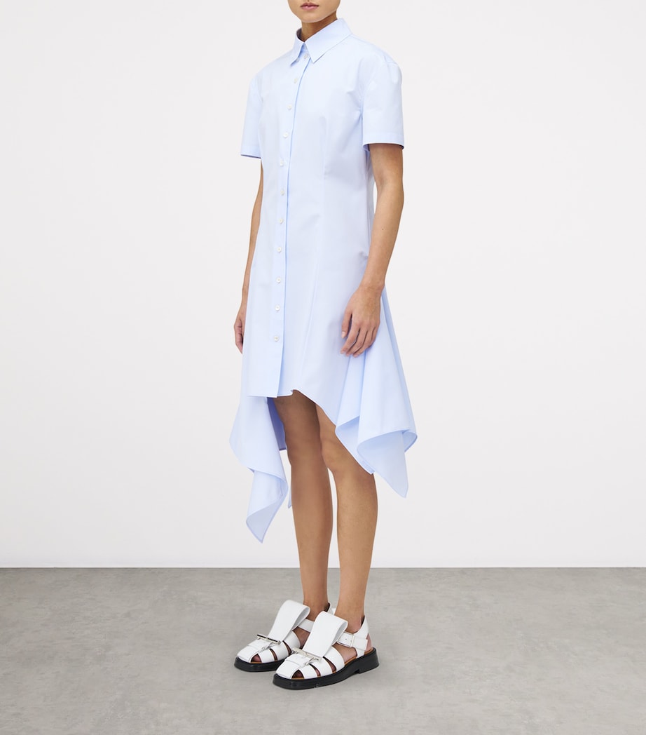 Blue Asymmetric Shirt Midi Dress