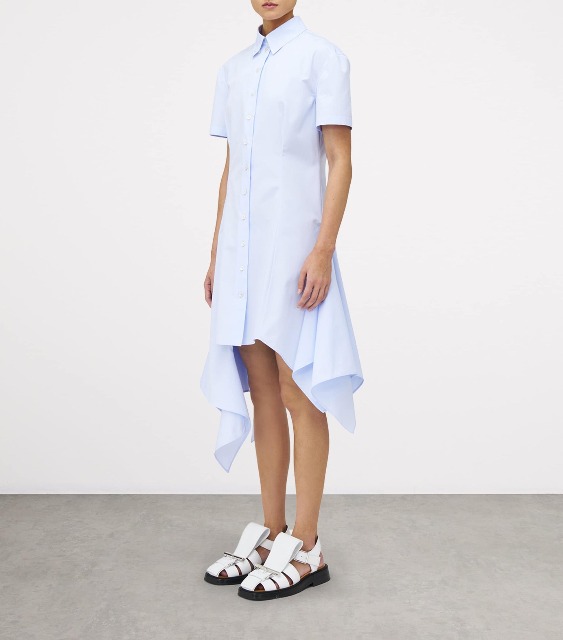 McQueen Blue Asymmetric Shirt Midi Dress