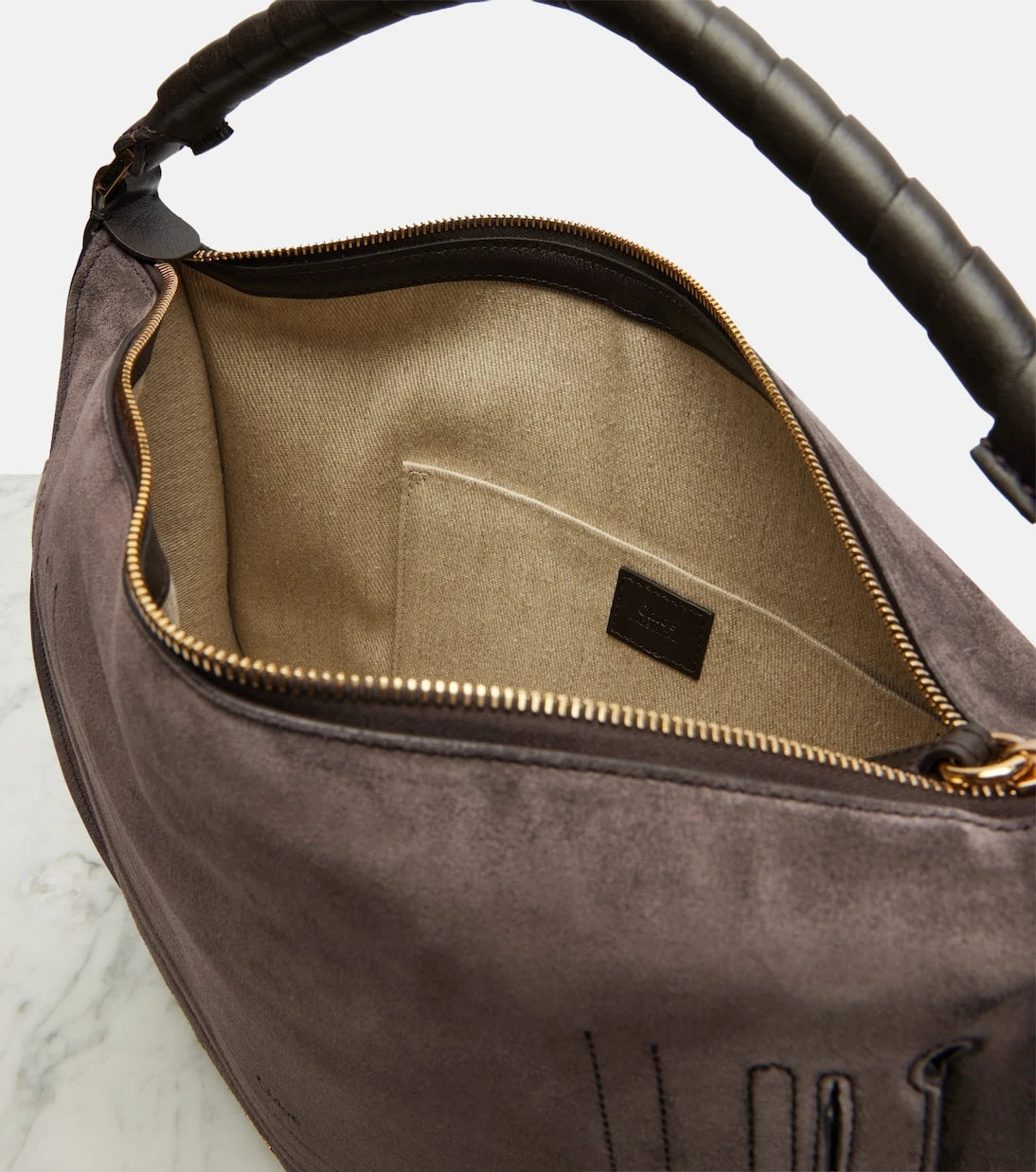 Chloé - Marcie leather-trimmed suede shoulder bag