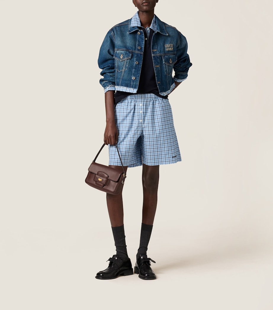 Turquoise Cotton Poplin Check Shorts