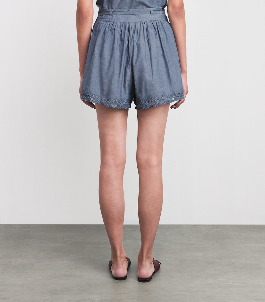 Blue Embroidered Elowen Shorts