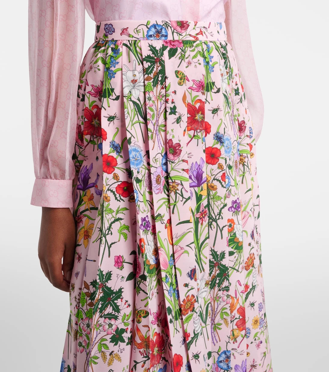 Gucci - Floral pleated silk midi skirt
