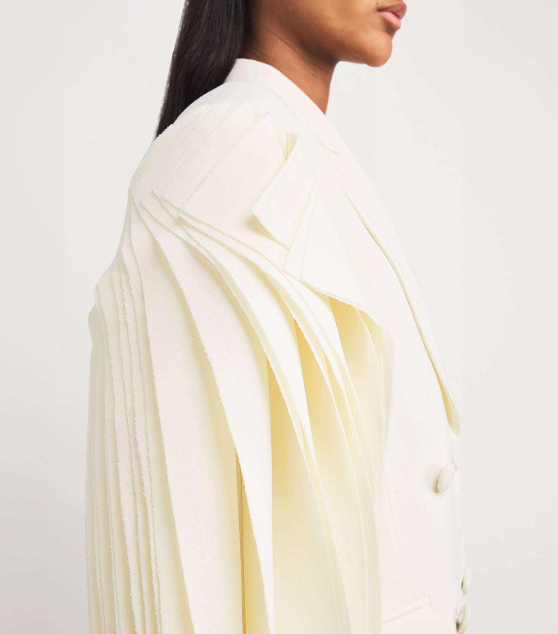 Yasmin Mansour Ivory Pleated Double-Breasted Blazer Maxi Dress