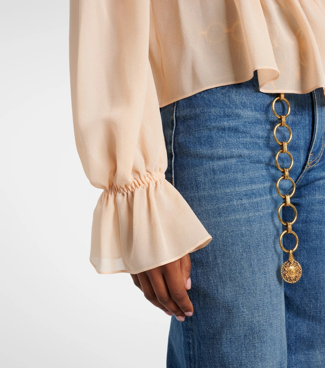 Chloé - Shirred cropped lace-trimmed silk blouse