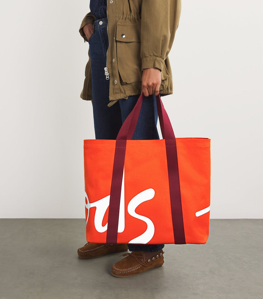 Harrods Orange Large Cotton Logo Tote Bag