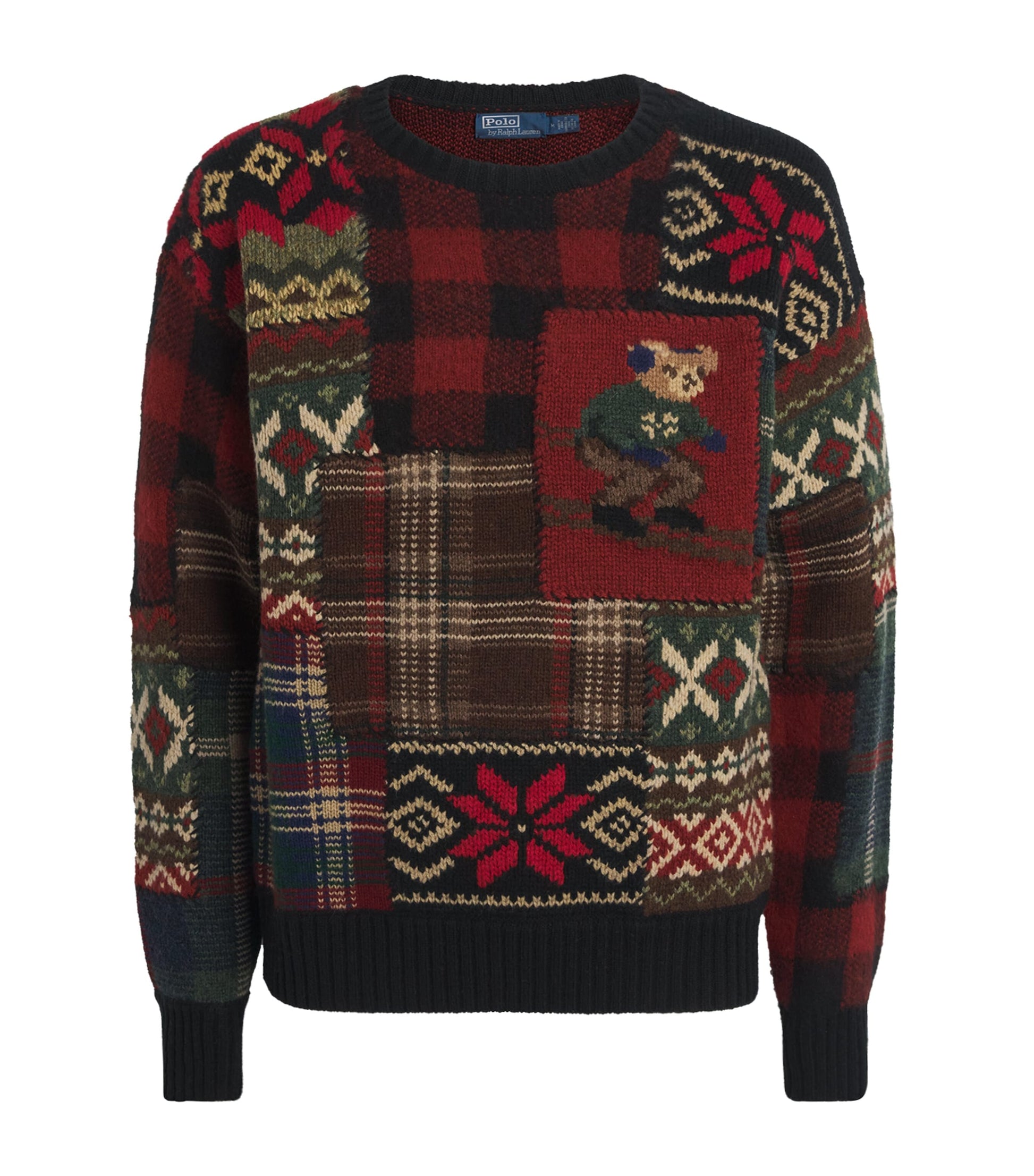 Wool Patchwork Polo Bear Sweater BLACK