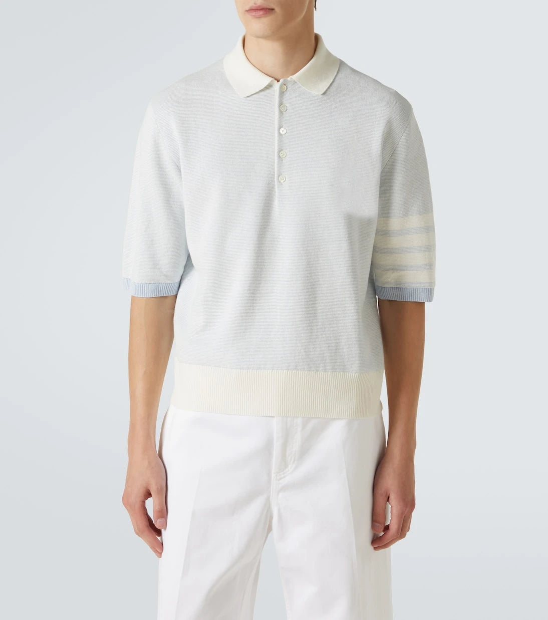 Thom Browne - 4-Bar linen and cotton polo shirt