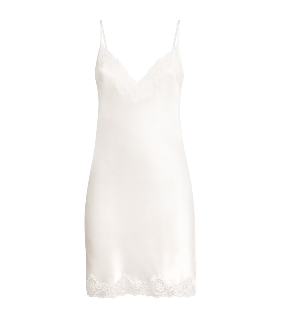 Gilda & Pearl Ivory Silk Lace-Trim In My Boudoir Short Nightdress