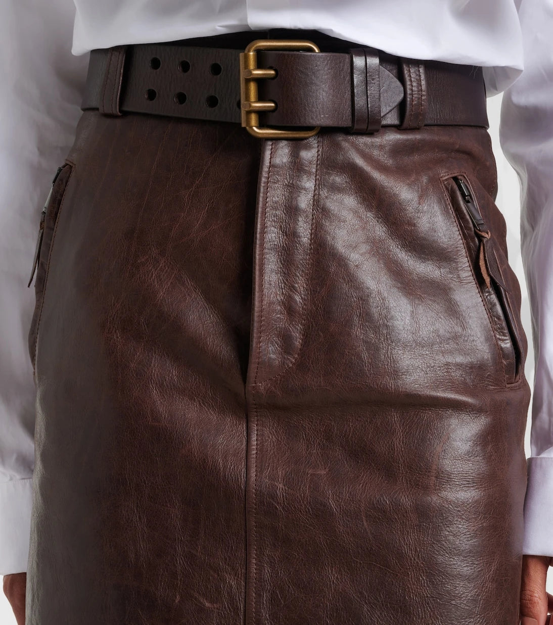 Saint Laurent - Belted leather pencil skirt