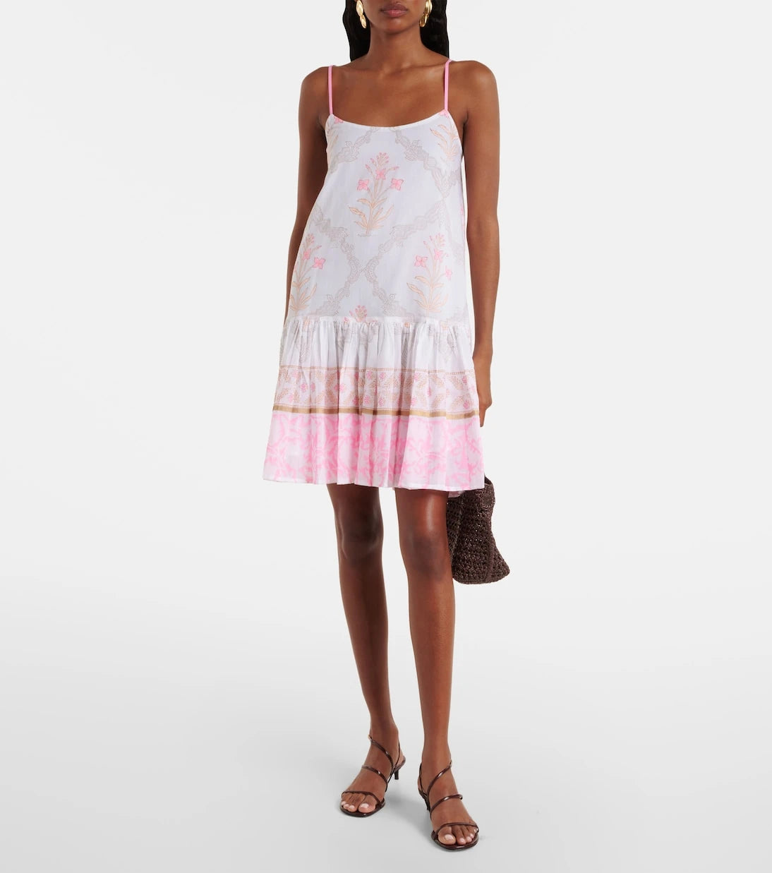 Juliet Dunn - Floral ruched cotton minidress