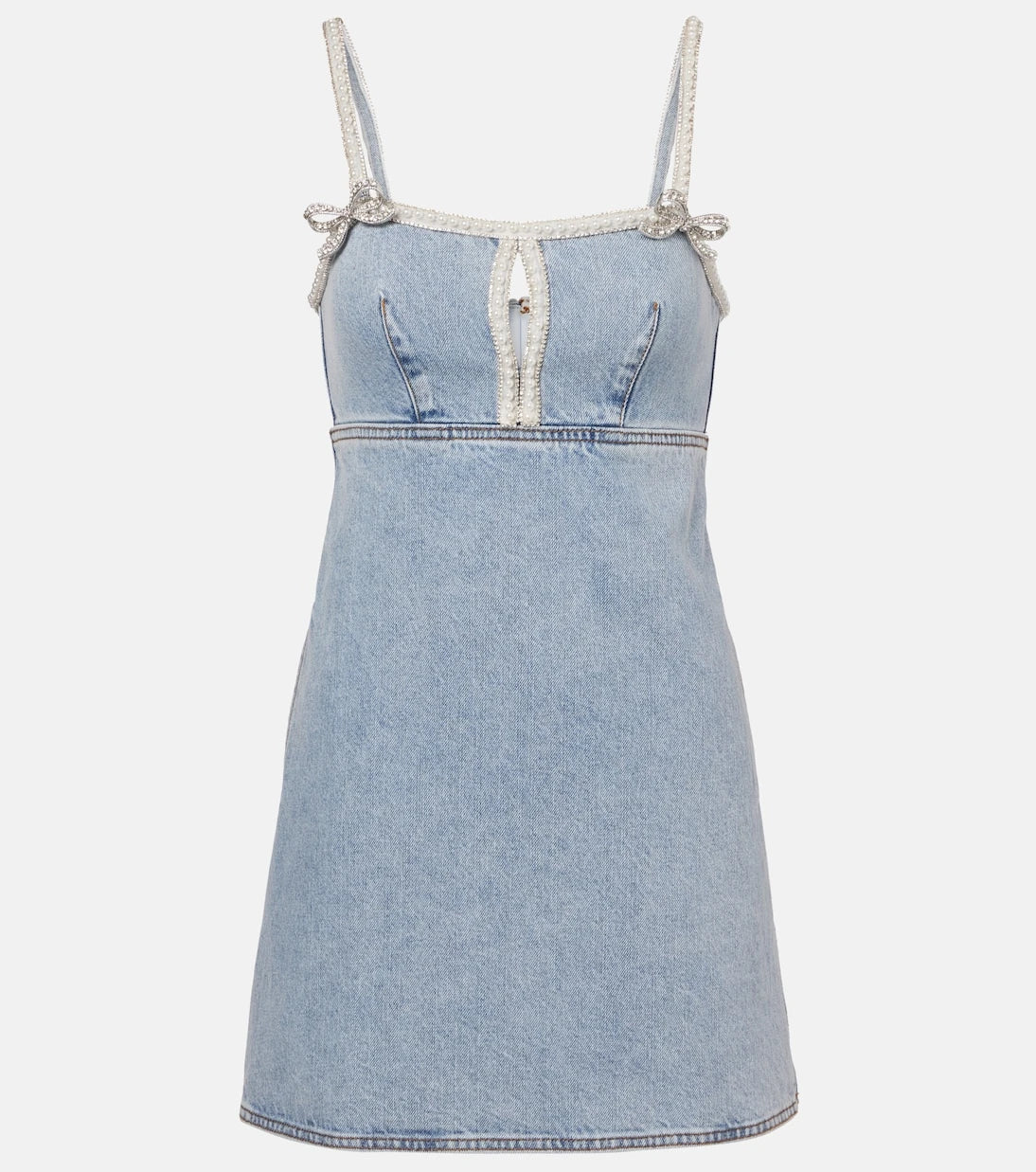 Self-Portrait - Embellished bow-detail denim minidress