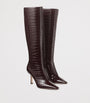 Jimmy Choo Brown Leather Croc-Embossed Agathe Knee-High Boots 85