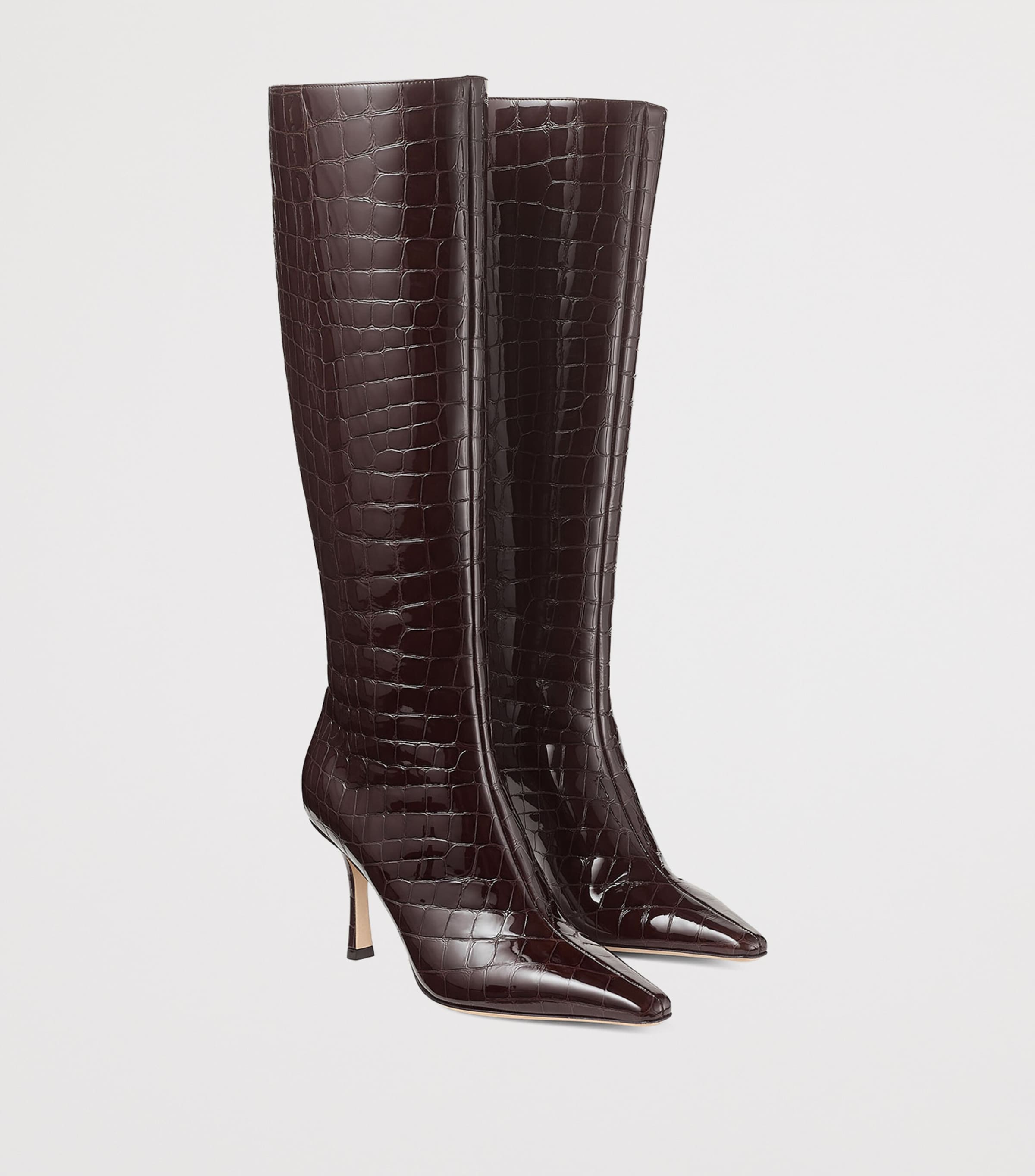 Jimmy Choo Brown Leather Croc-Embossed Agathe Knee-High Boots 85
