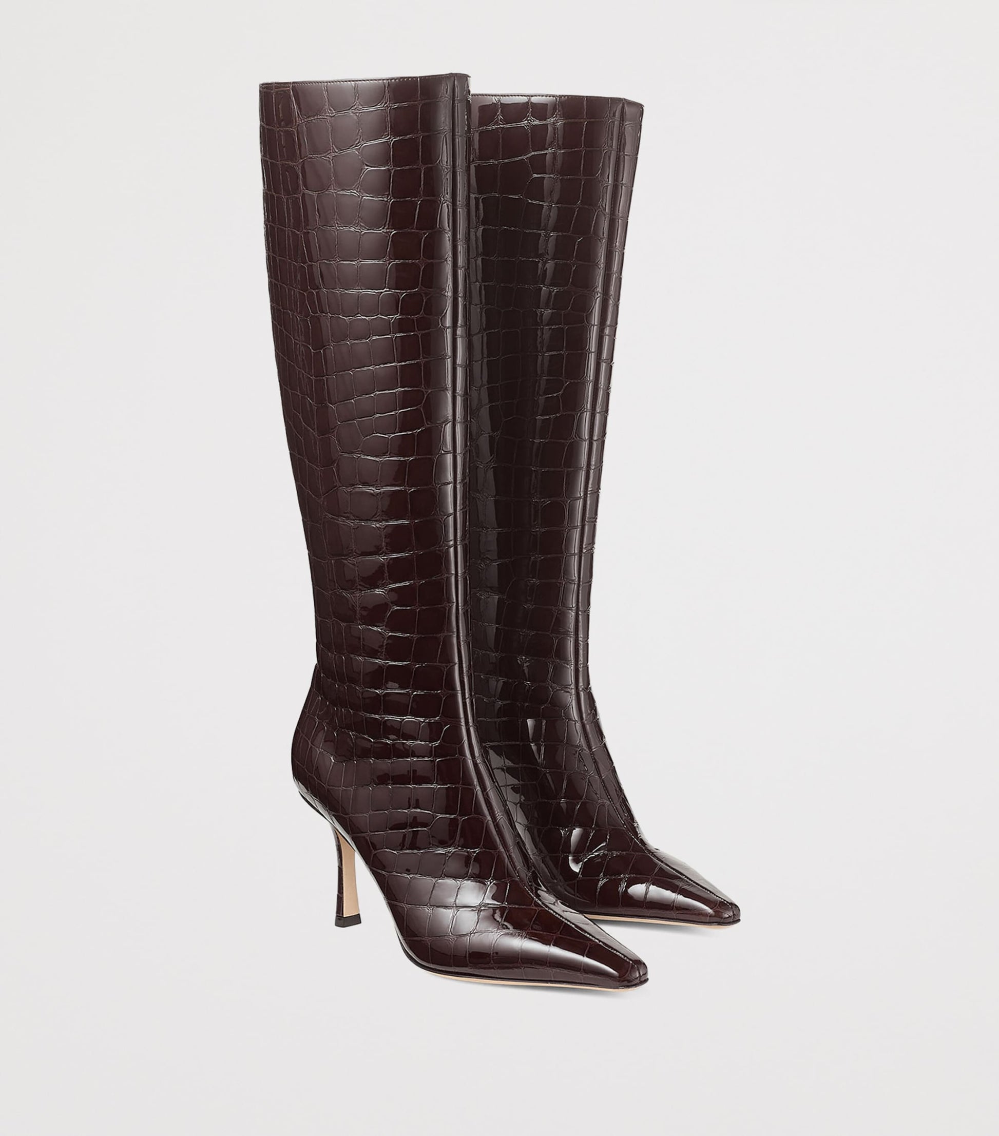 Jimmy Choo Brown Leather Croc-Embossed Agathe Knee-High Boots 85