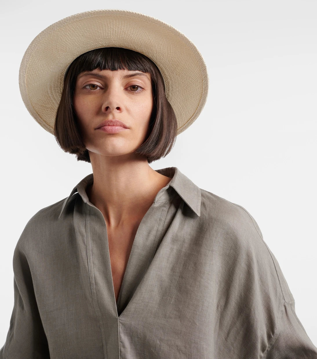 Brunello Cucinelli – Lederbesetzter Stroh-Fedora-Hut