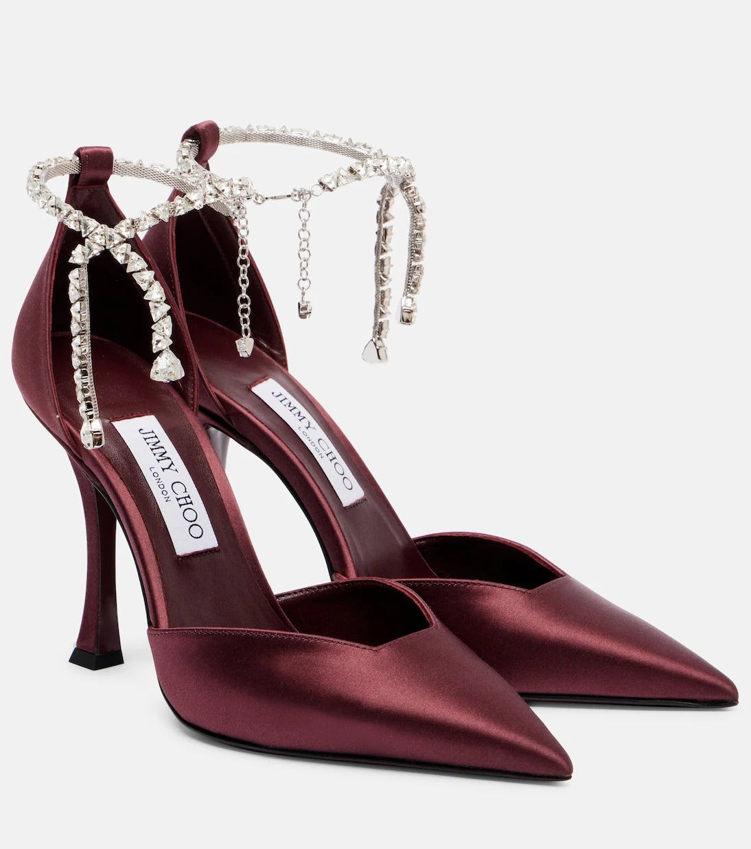 Jimmy Choo - حذاء ستيڤي 100 بكعب عالٍ من الساتان المطرّز