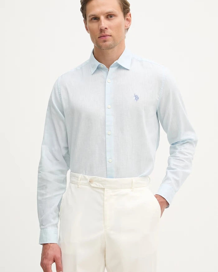 U.S. Polo Assn. erkek pamuklu LINEN BLEND LS gömlek