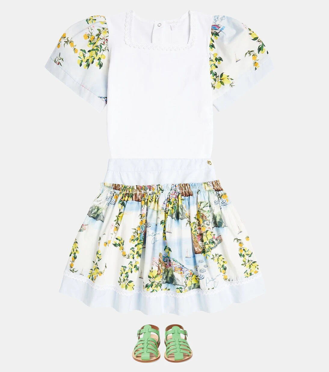 Patachou - Printed cotton-blend top and skirt set