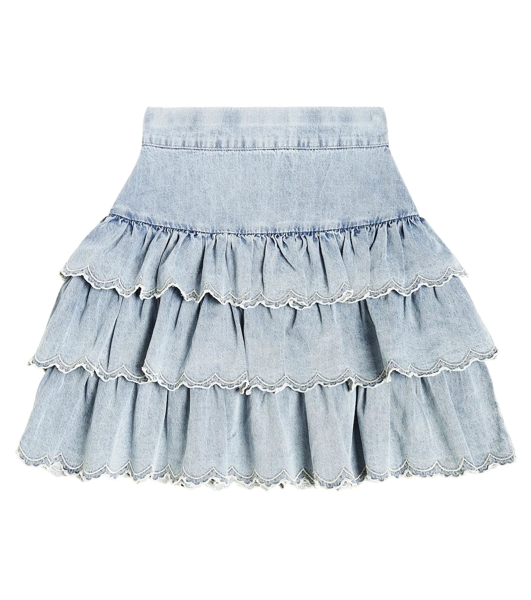 Petite Amalie - Ruffled embroidered cotton chambray skirt