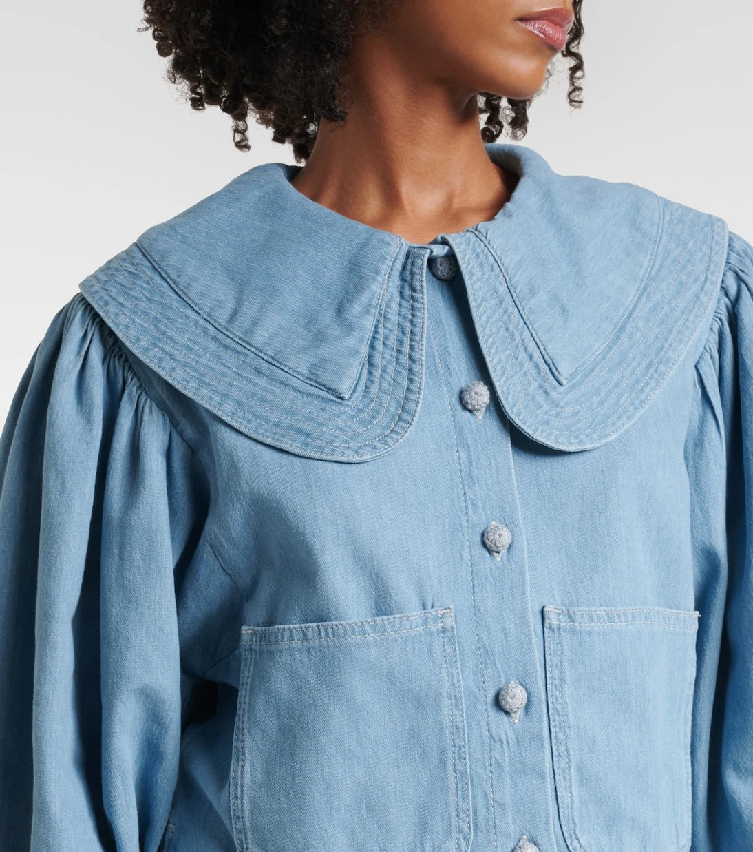 Farm Rio - Puff-sleeve denim shirt