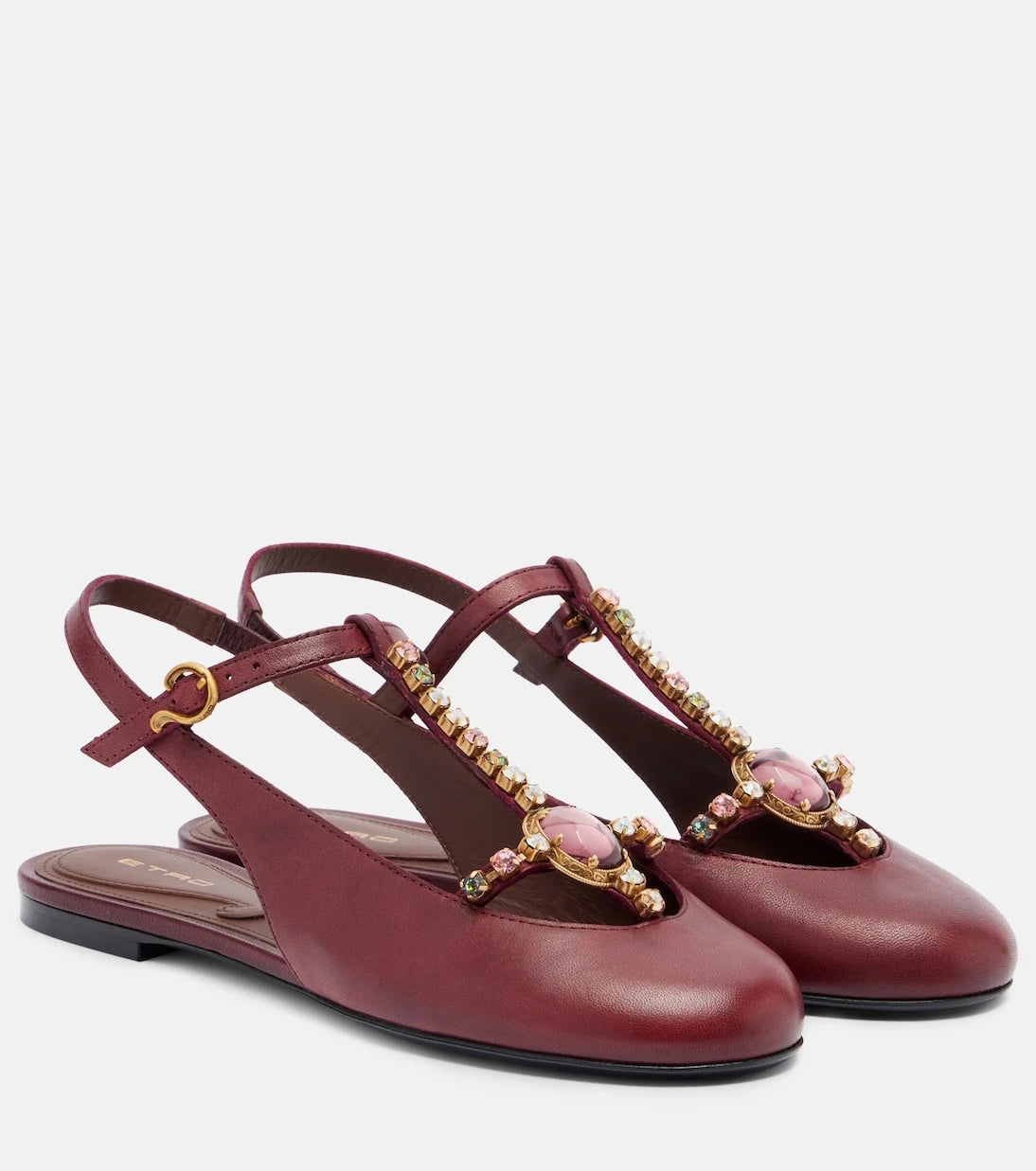 Etro - Embellished leather slingback flats