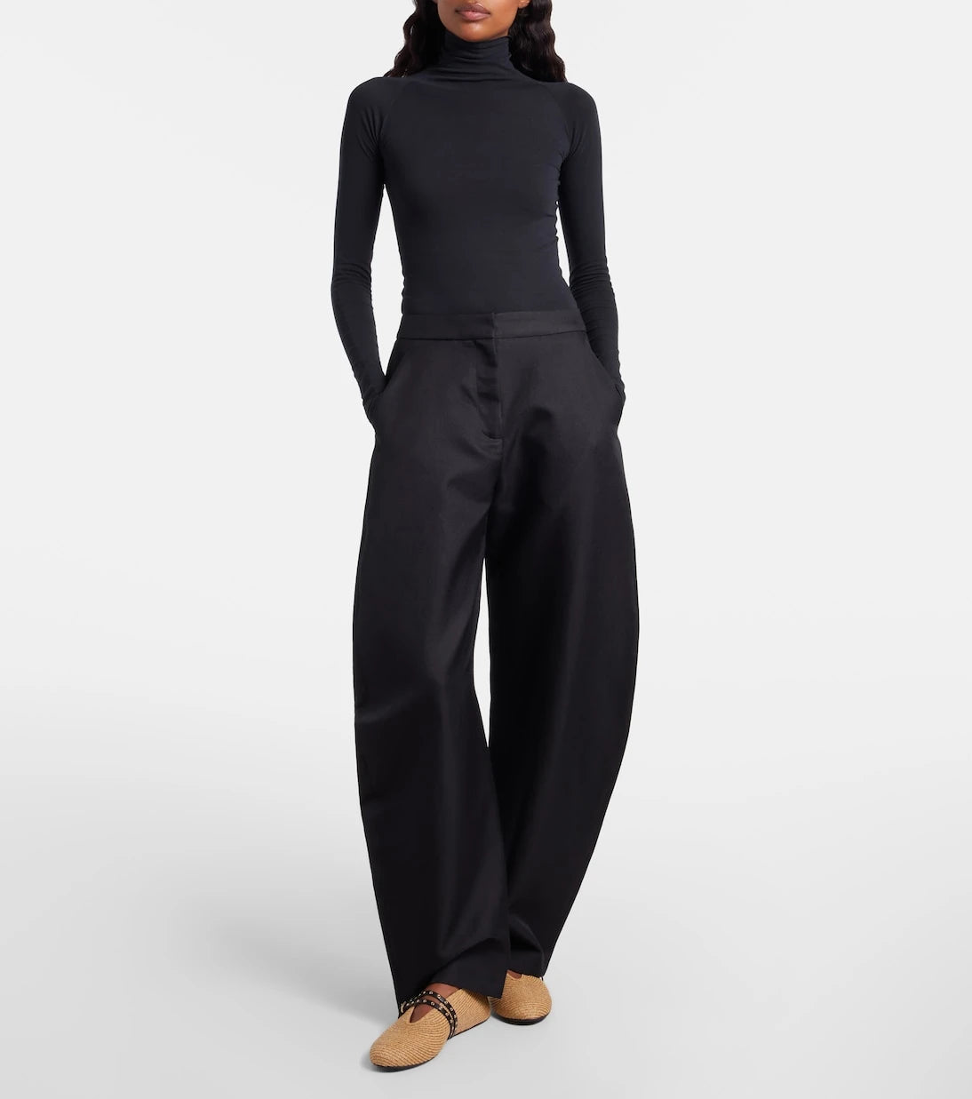Alaïa - Paperstraw leather-trimmed Mary Jane flats