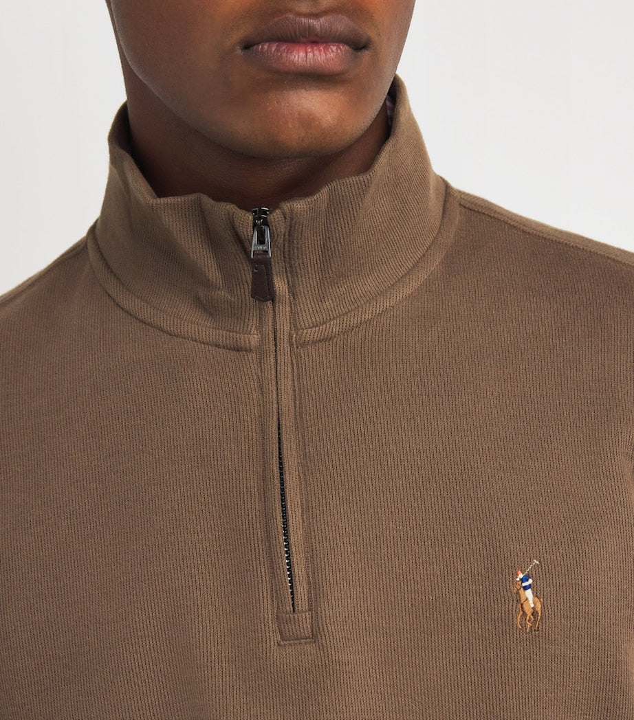 Polo Ralph Lauren Brown Cotton Quarter-Zip Sweater