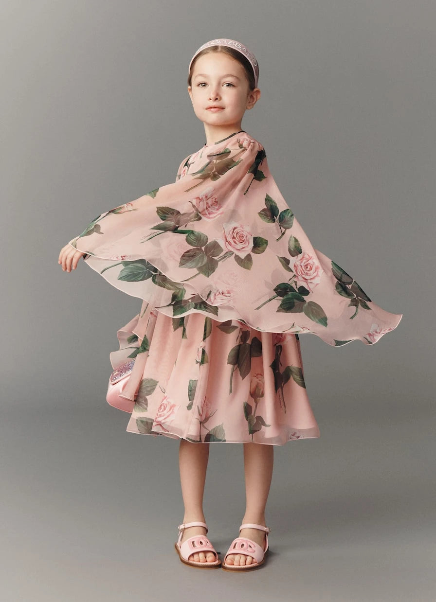Dolce&Gabbana Kids - فستان من الشيفون الحريري بنقشة الأزهار