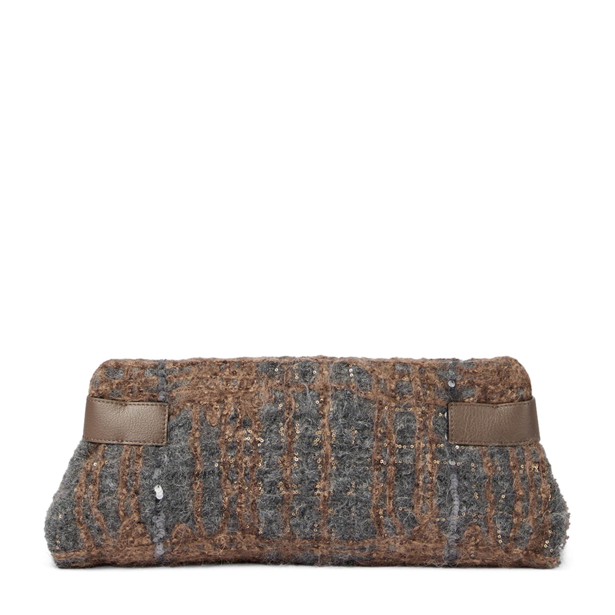 Brunello Cucinelli Grey Wool-Leather Prince of Wales Check Essence Clutch Bag