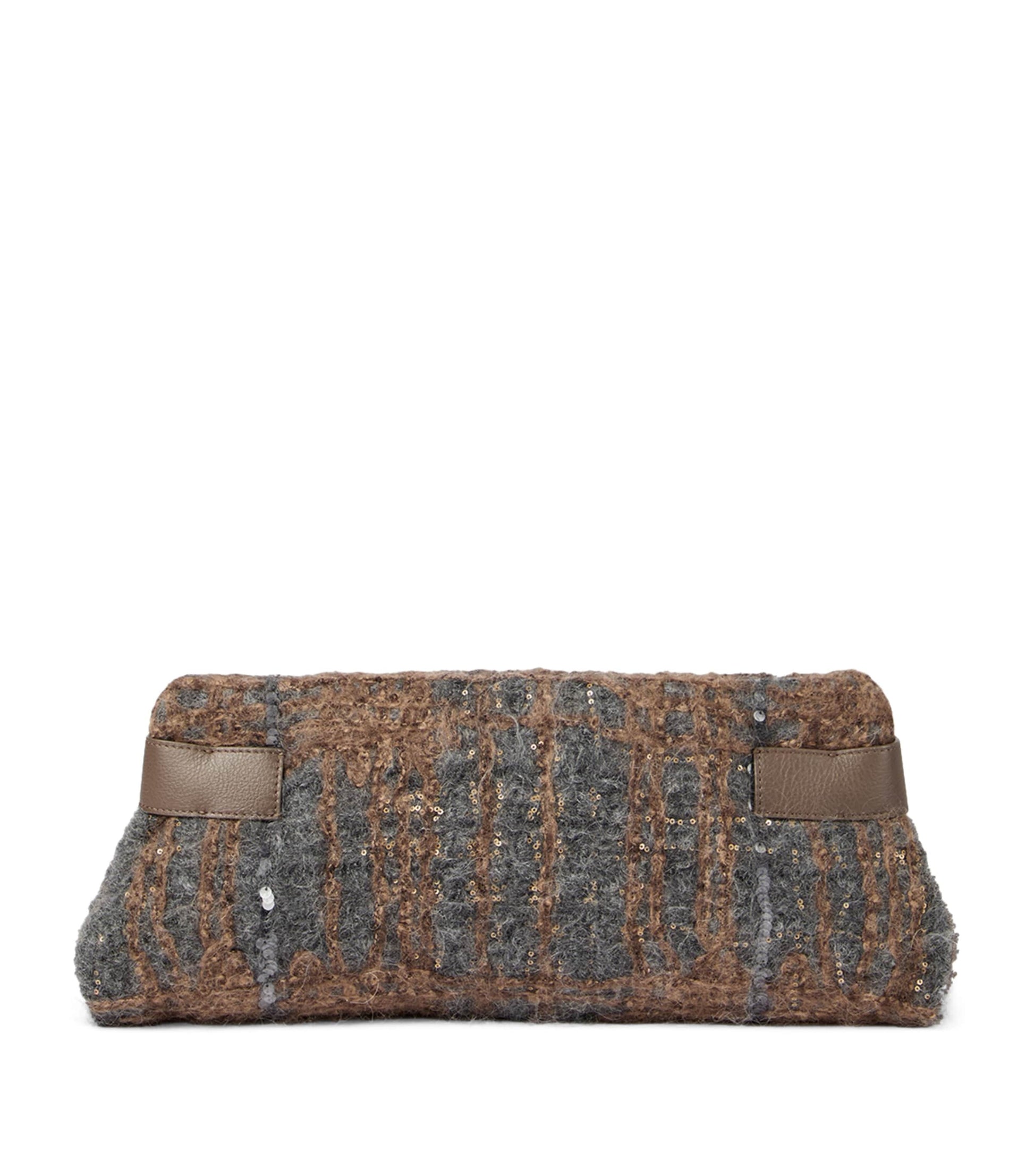 Brunello Cucinelli Grey Wool-Leather Prince of Wales Check Essence Clutch Bag