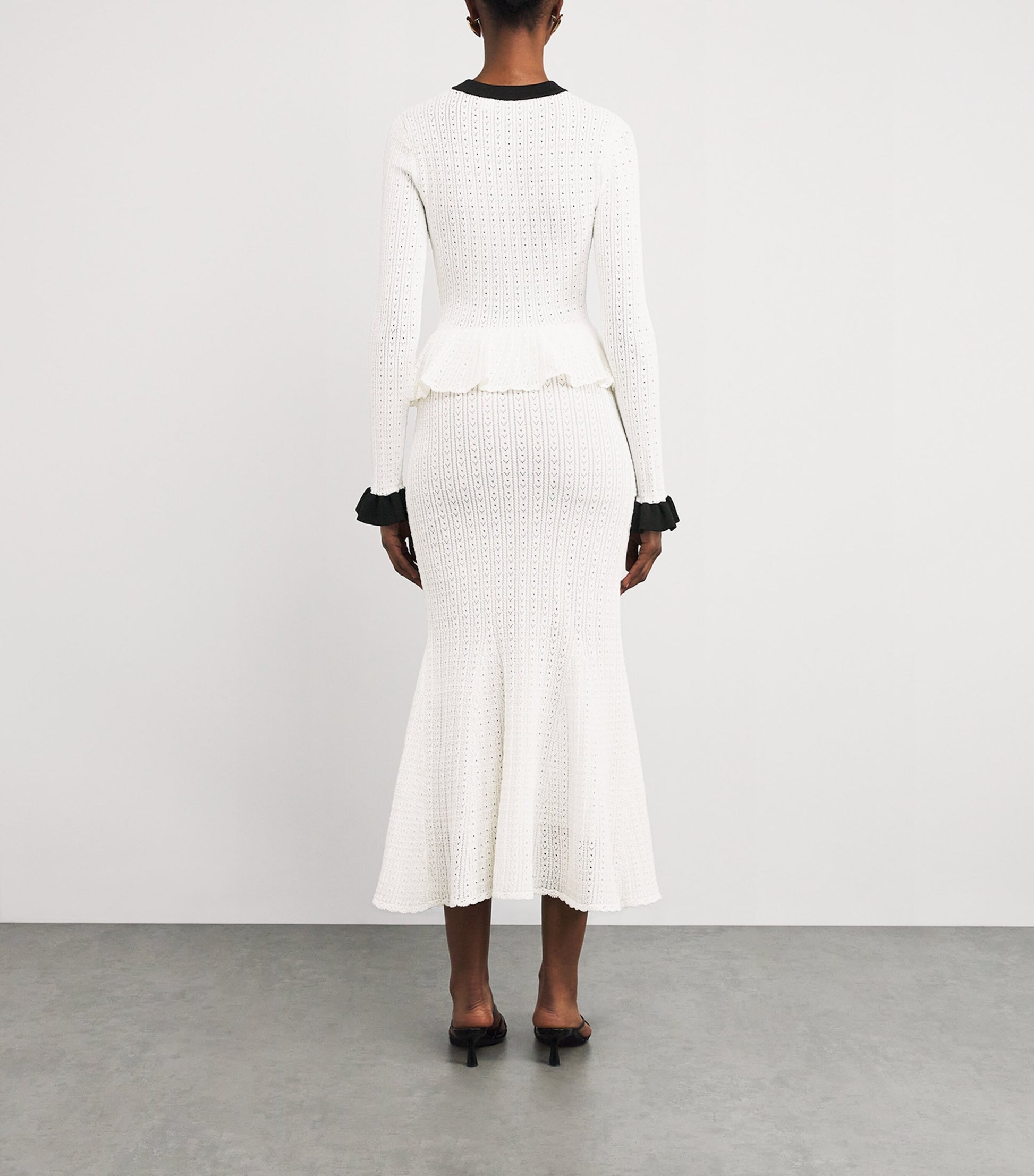 Self-Portrait White Pointelle Peplum Midi Dress