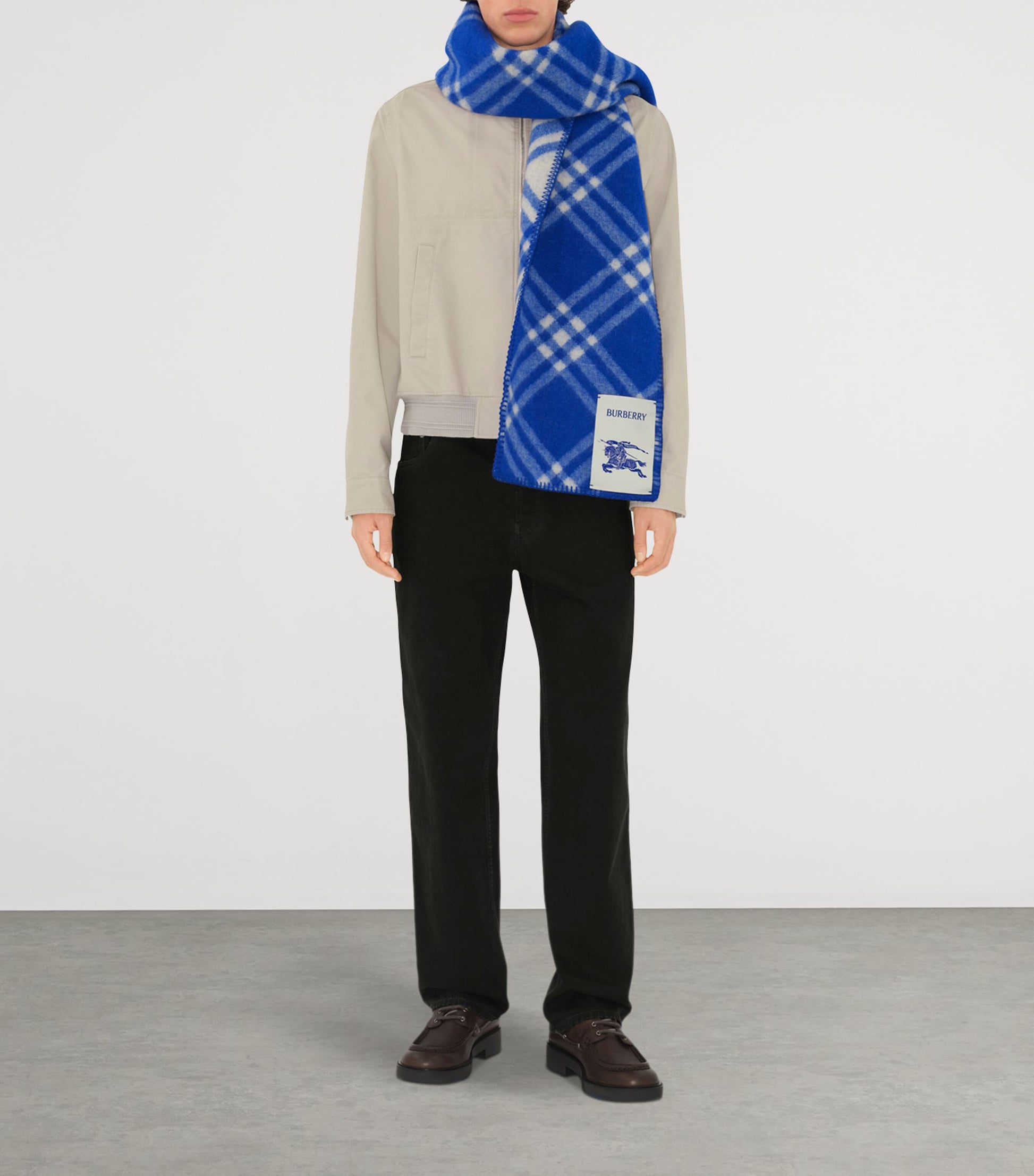 Blue Wool Check Scarf