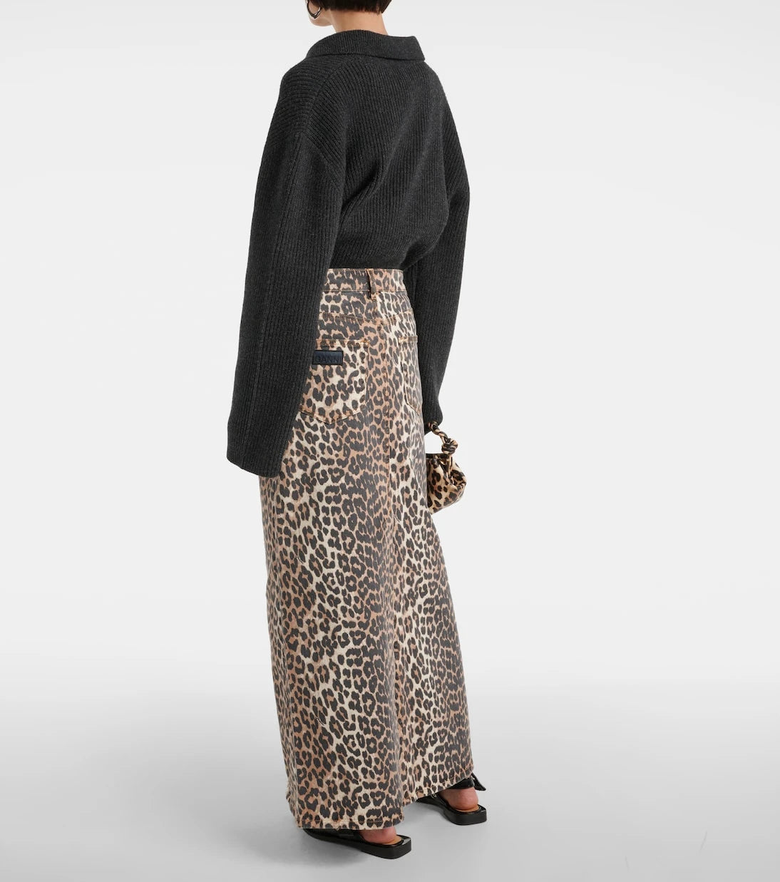 Ganni - Leopard-print denim maxi skirt