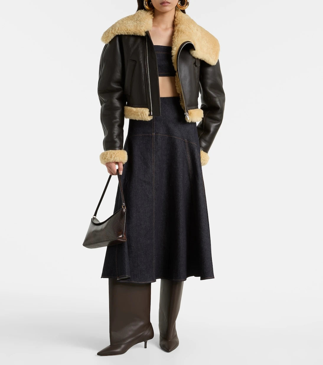 Jacquemus - Aviatore cropped shearling-trimmed leather jacket