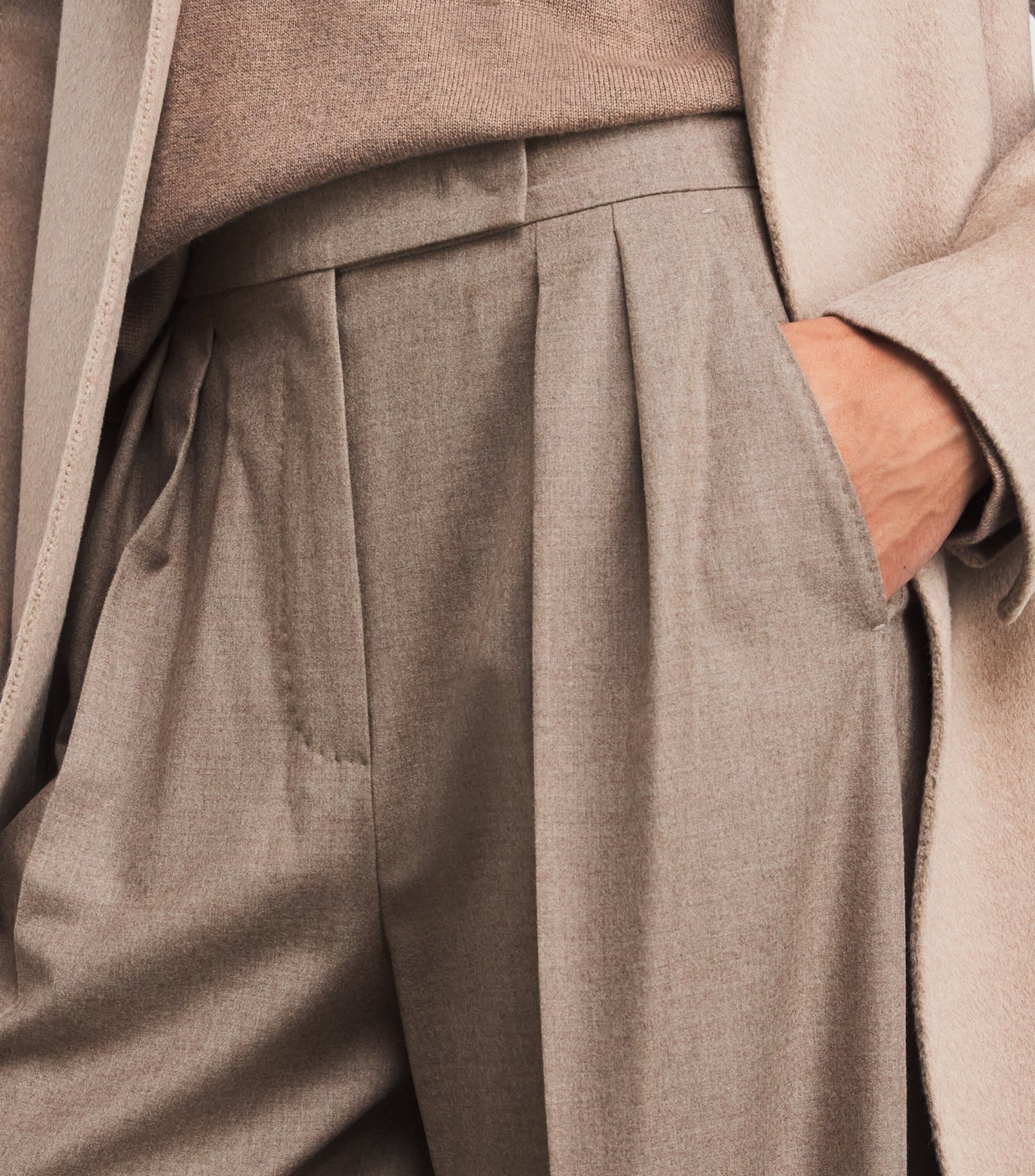 Max Mara Beige Stretch-Cashmere Wide-Leg Trousers