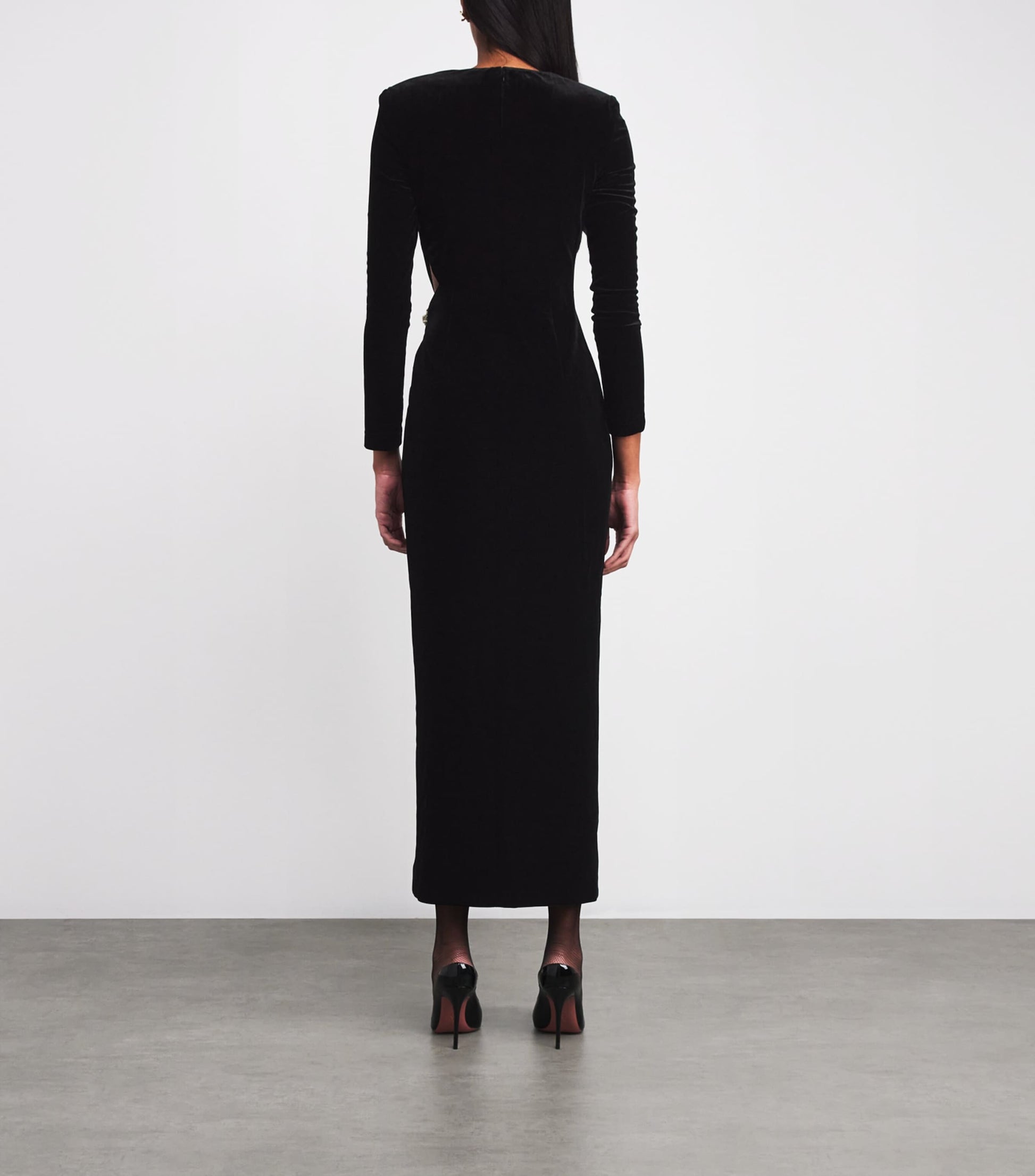 Self-Portrait Velvet Chain-Detail Midi Dress BLACK