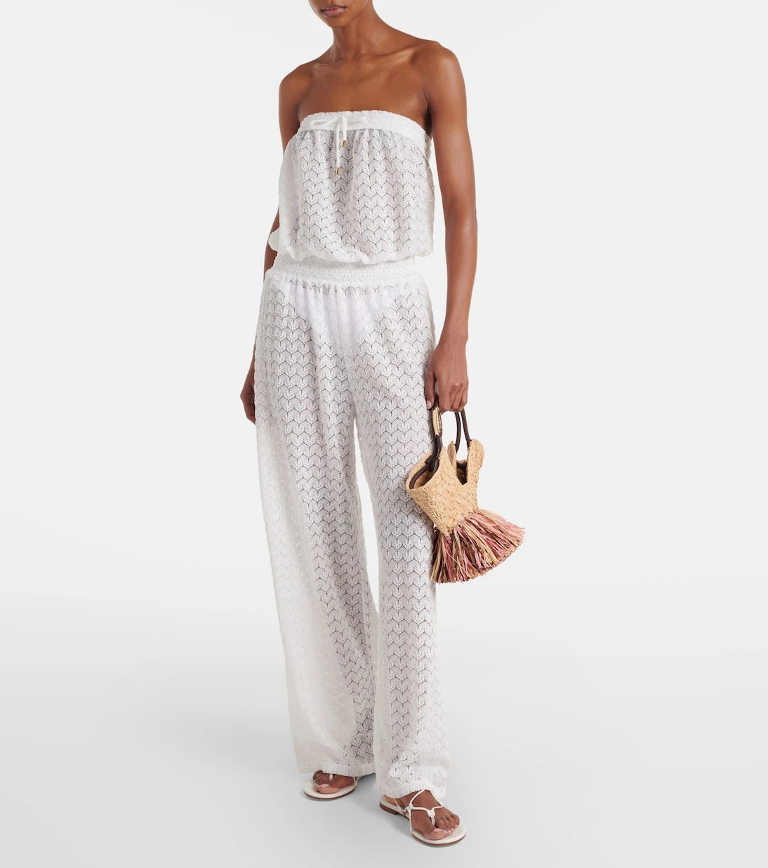 Melissa Odabash - Viv sheer pointelle cotton-blend jumpsuit