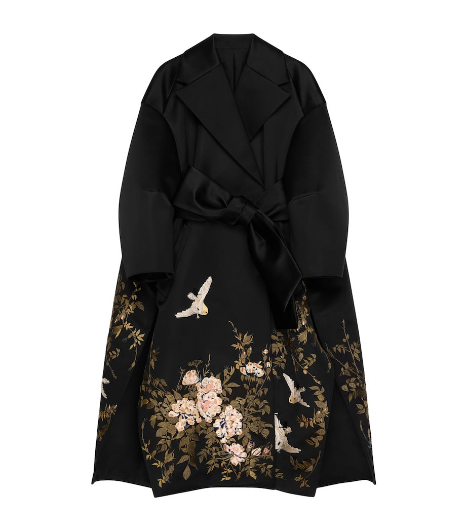 Givenchy Black Silk Embroidered Cocoon Coat