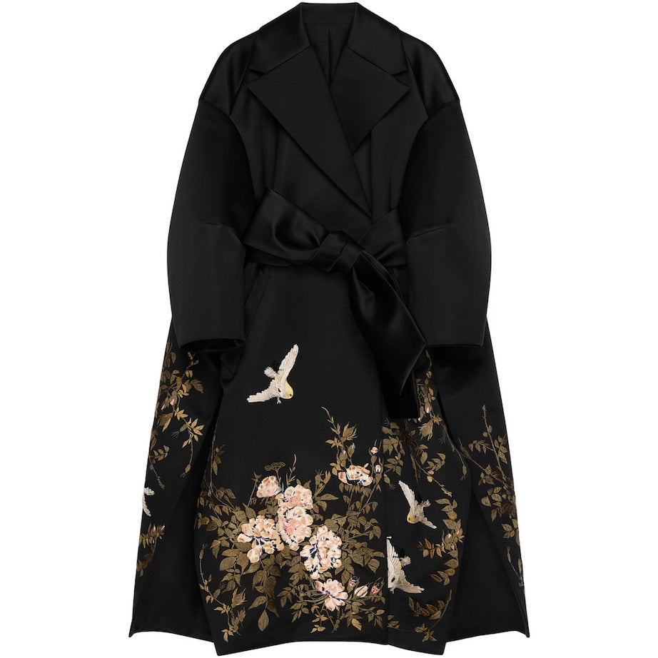Givenchy Black Silk Embroidered Cocoon Coat