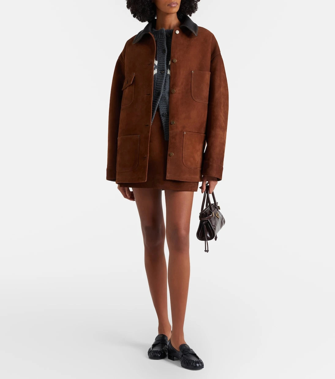 Prada - Leather-trimmed suede field jacket