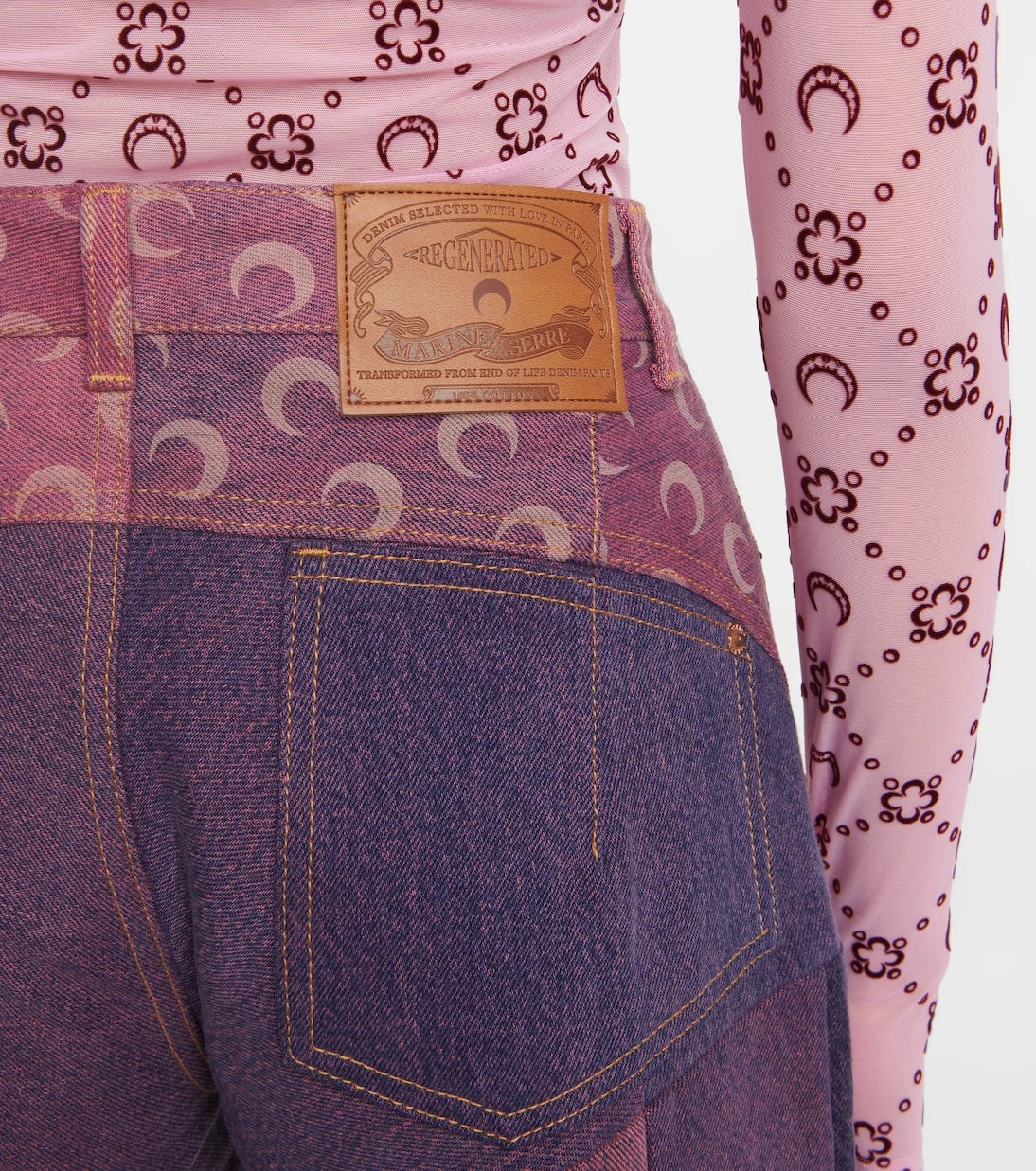 Marine Serre - Paneled high-rise wide-leg jeans