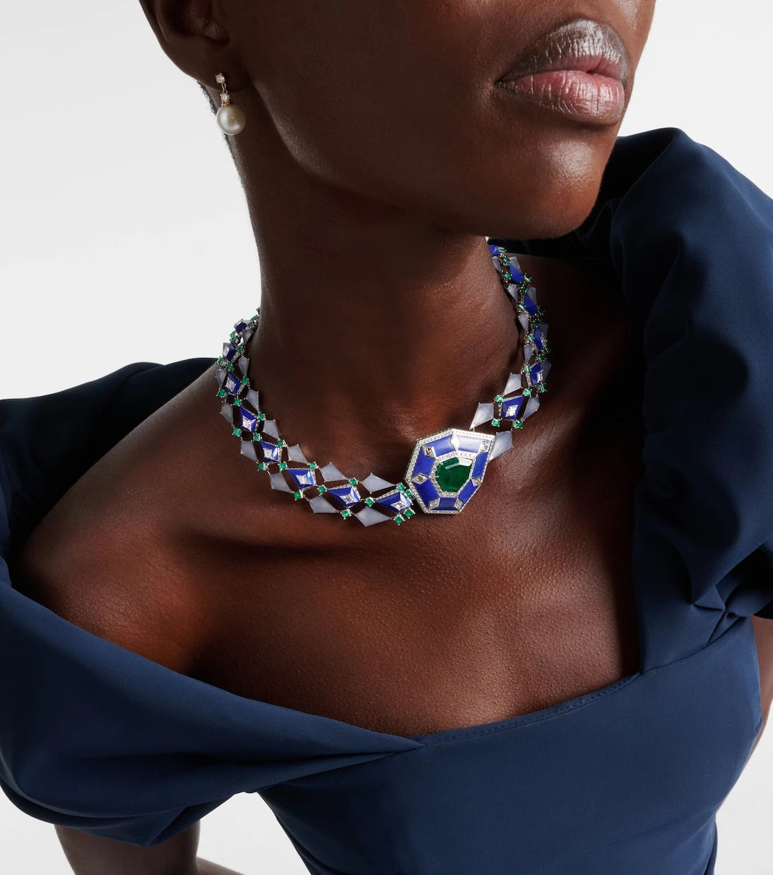 Kamyen - 18kt white gold necklace with gemstones