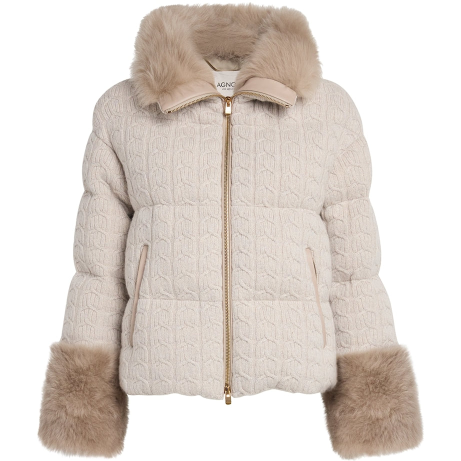 Agnona Beige Cashmere Padded Jacket