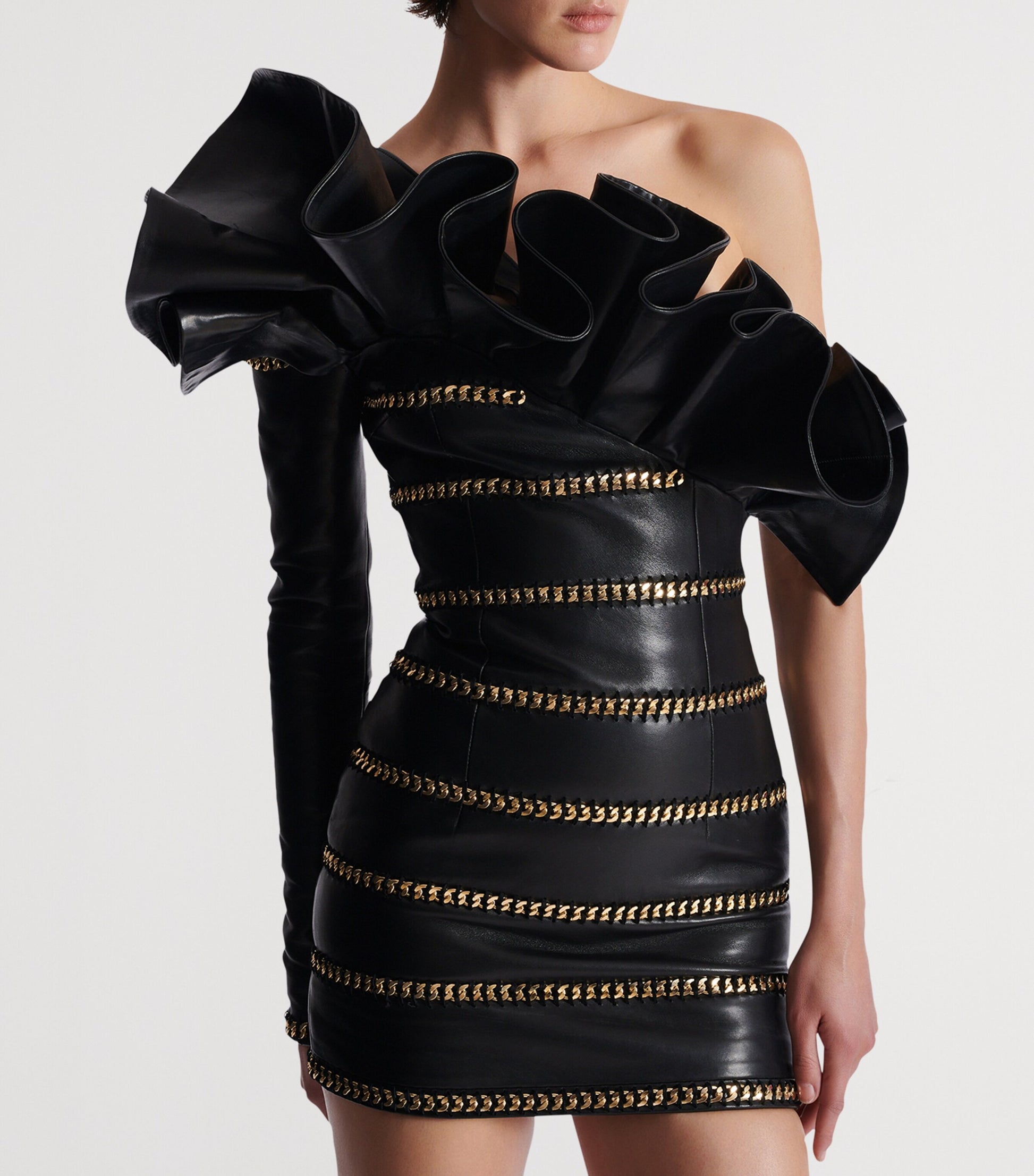 Black Leather Chain Mini Dress